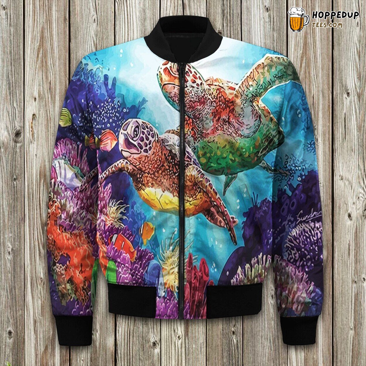 Sea Turtle Surf Bomber Jacket Winter Wear Unique Coastal Apparel Style
