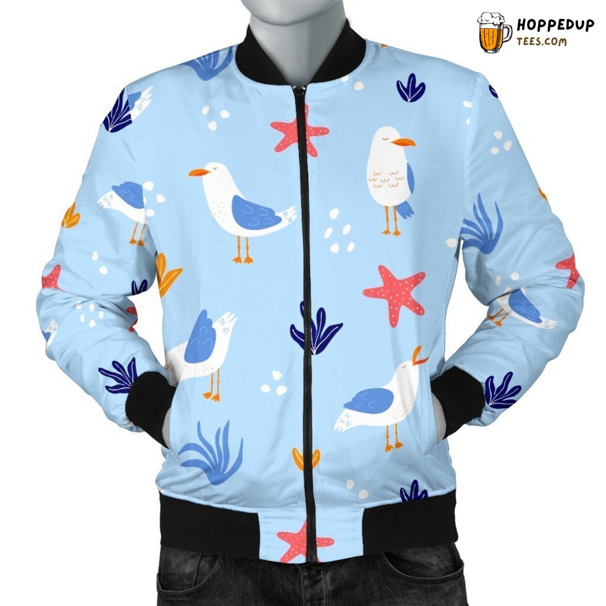 Seagull Flight Ocean Sky Men’s Bomber Jacket Marine Bird Design Tribute