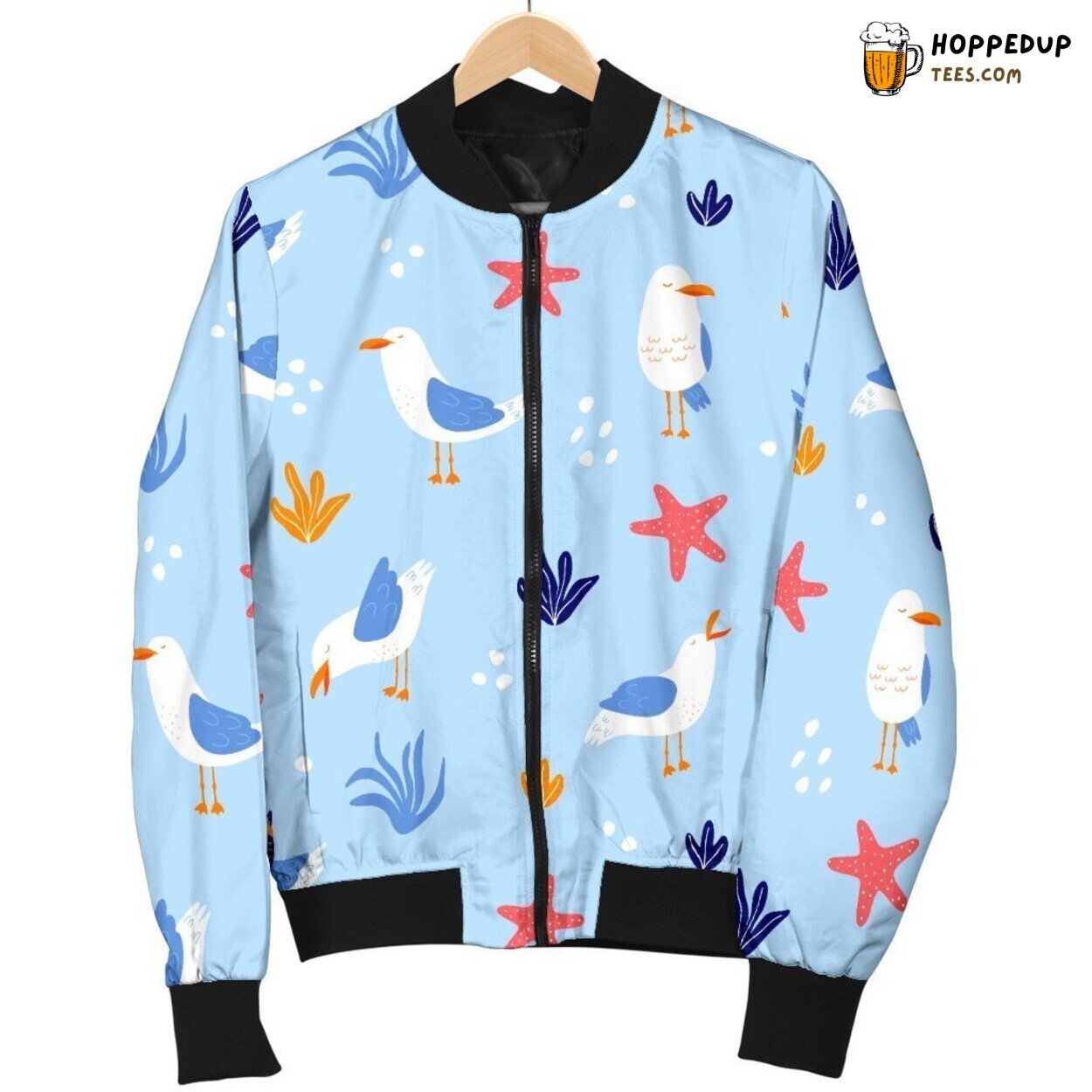 Seagull Flight Ocean Sky Men’s Bomber Jacket Marine Bird Design Tribute