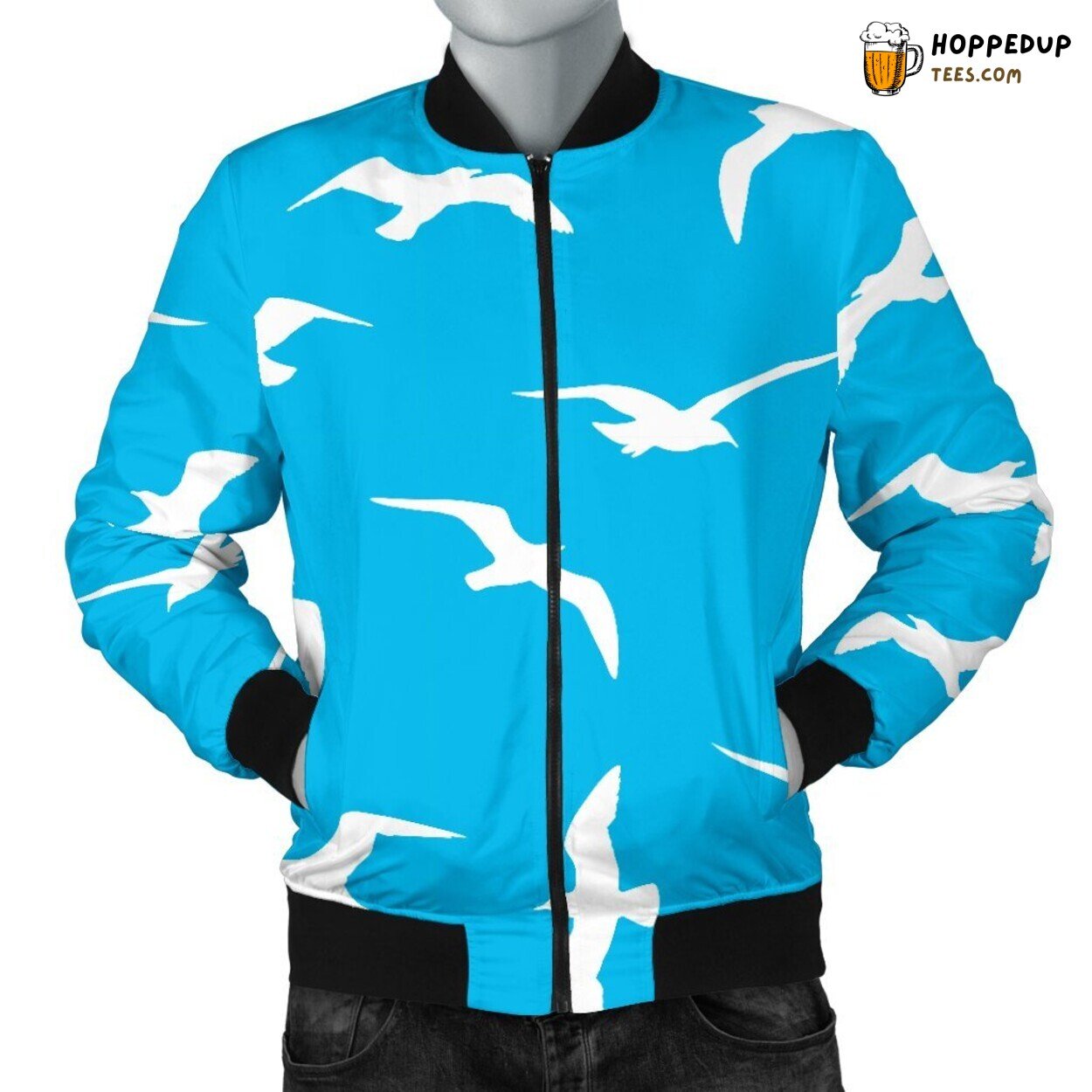 Seagull Ocean’s Sentinel Men’s Bomber Jacket Marine Bird Artistic Display