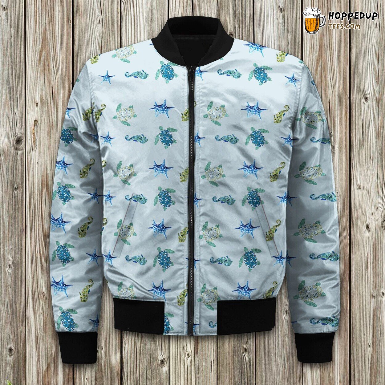 Seahorse Meets Turtle Winter Bomber Jacket Ocean Buddies Illustrated