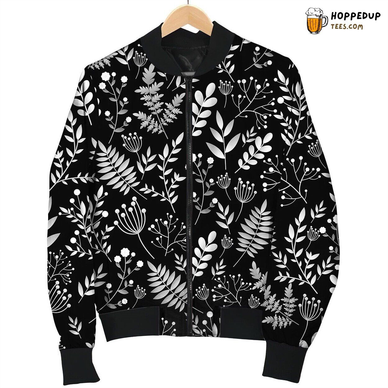 Seamless Abstract Flowers Pattern White Gray Bomber Jacket