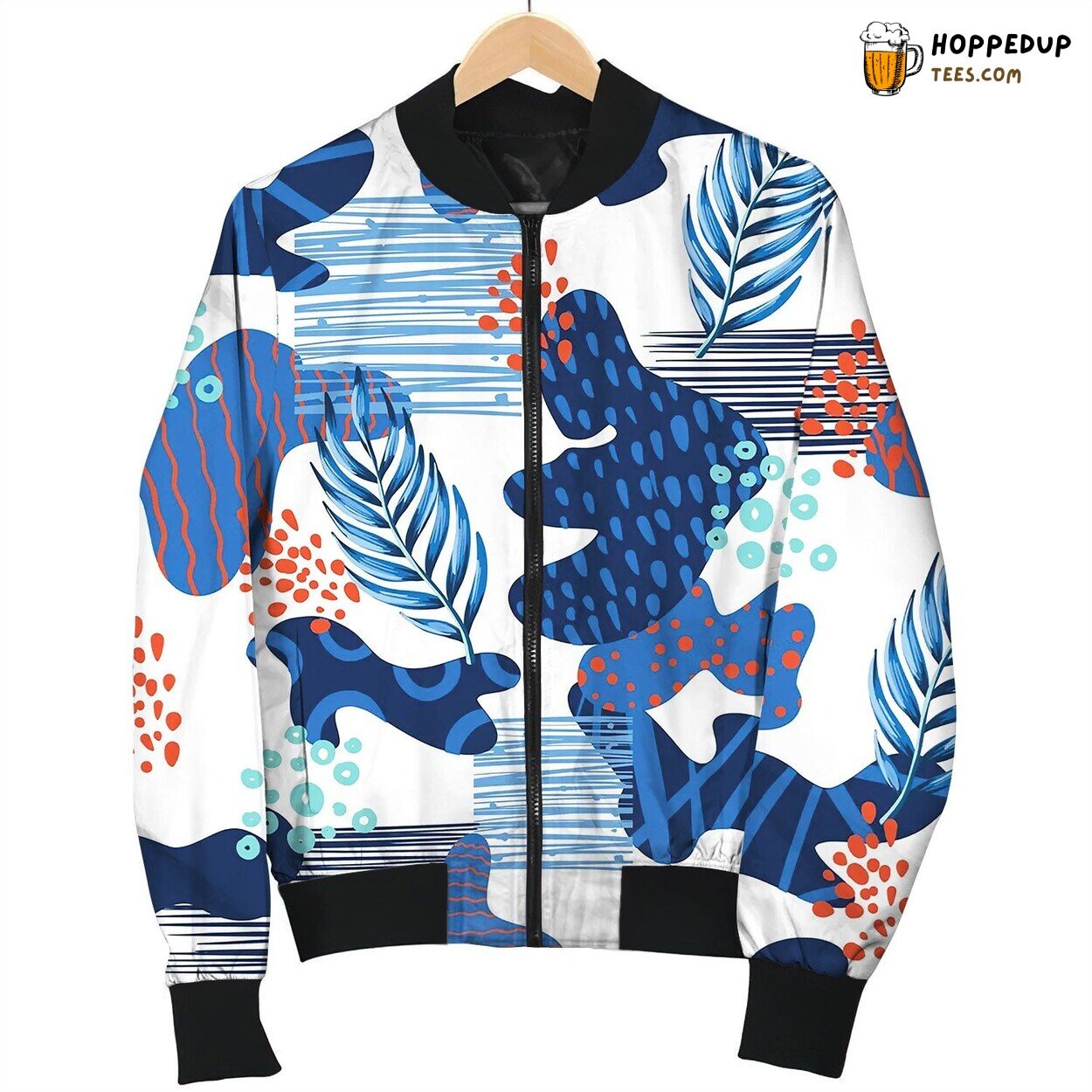 Seamless Abstract Pattern With Tropical Leaves Bomber Jacket