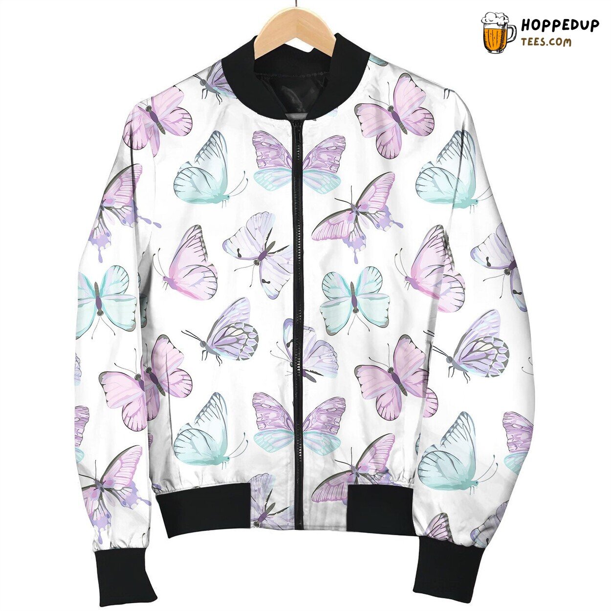Seamless Butterfly Watercolor Pattern Vintage Bomber Jacket