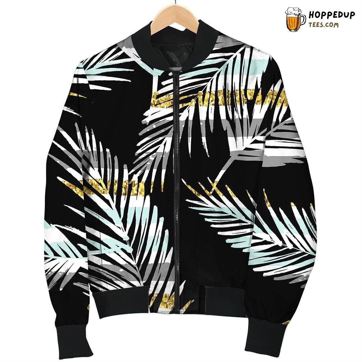 Seamless Exotic Pattern With Palm Leaf Silhouettes Bomber Jacket