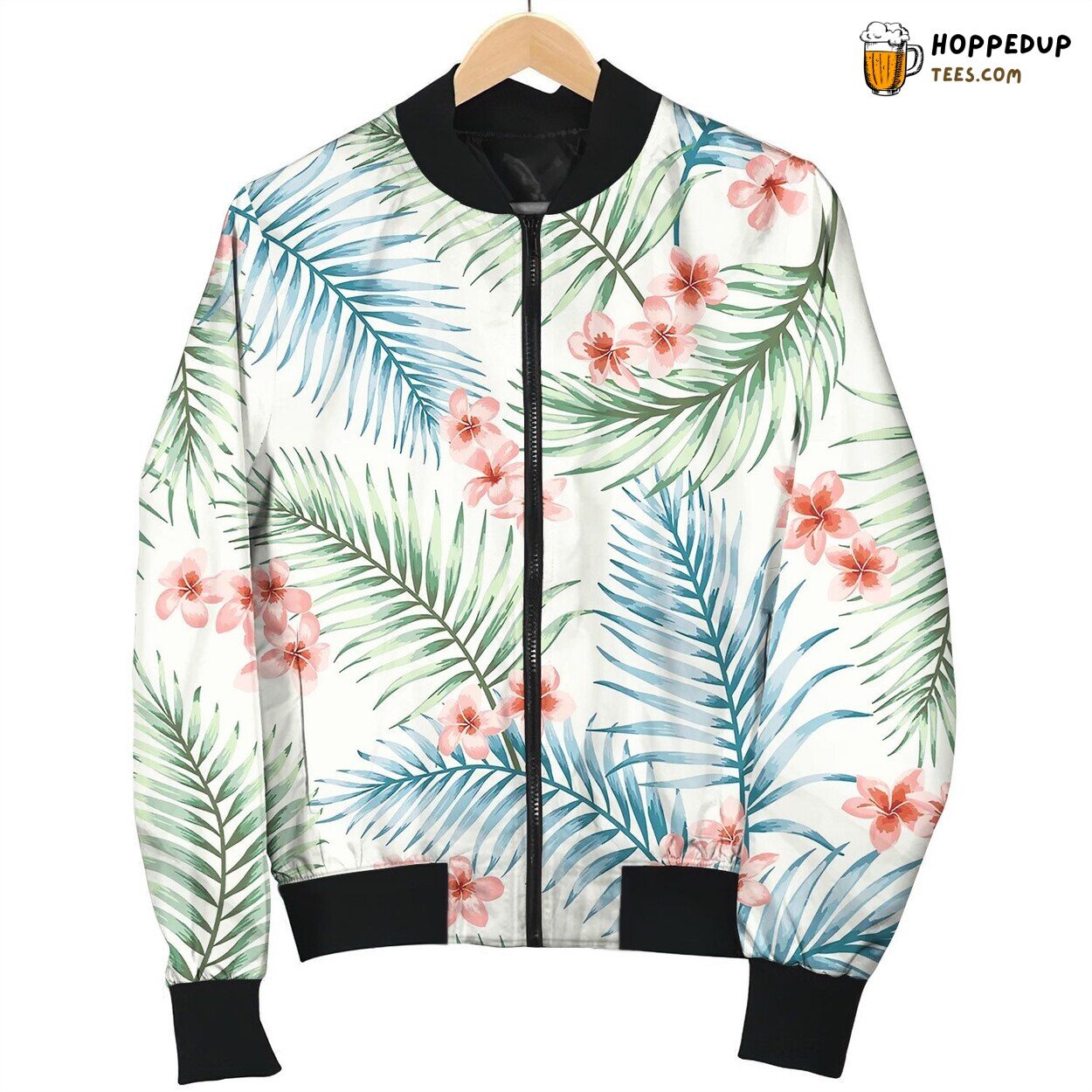 Seamless Exotic Pattern With Tropical Leaves Bomber Jacket