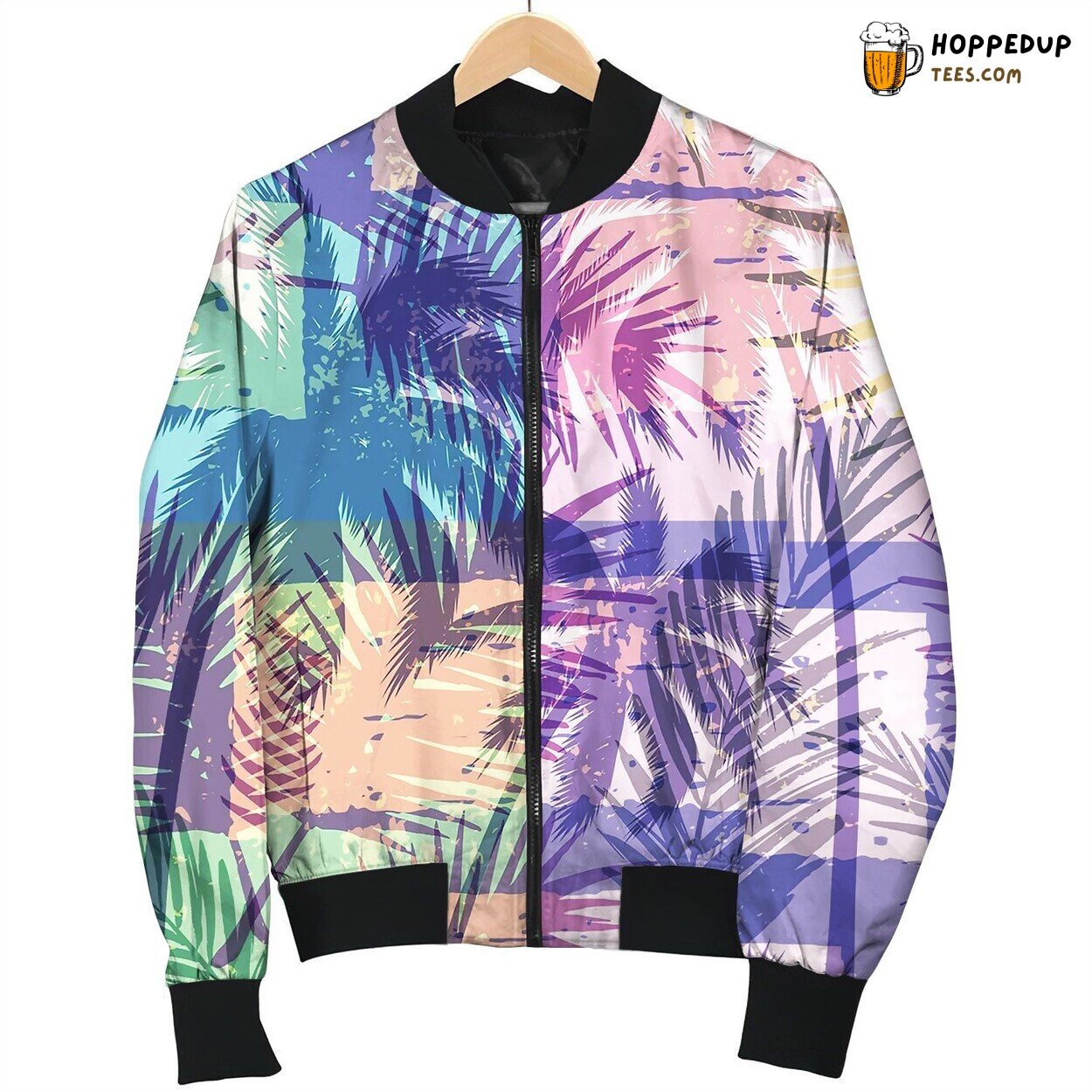 Seamless Exotic Pattern With Tropical Palm Bomber Jacket