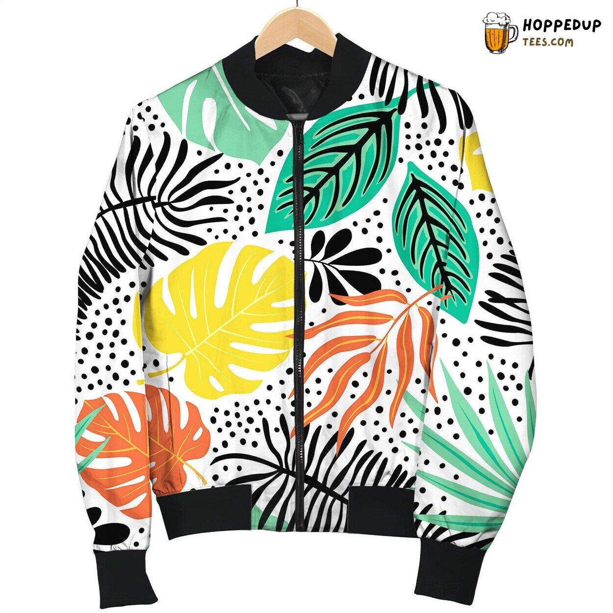 Seamless Exotic Pattern With Tropical Plant Bomber Jacket