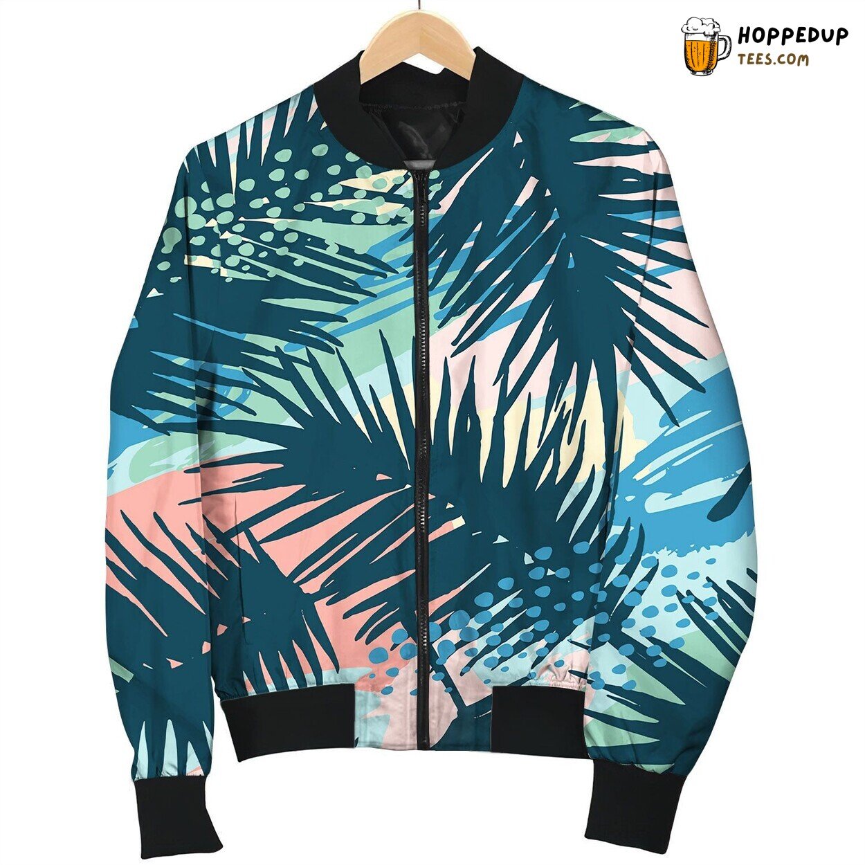 Seamless Exotic Pattern With Tropical Plants Beach Bomber Jacket