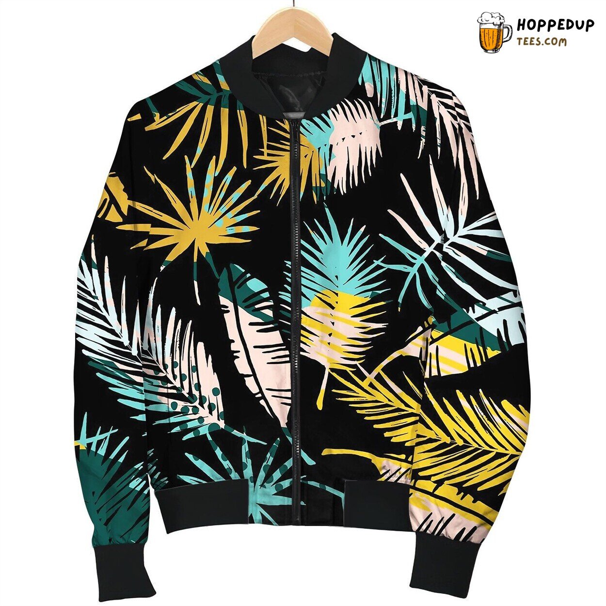 Seamless Exotic Pattern With Tropical Plants Smile Bomber Jacket
