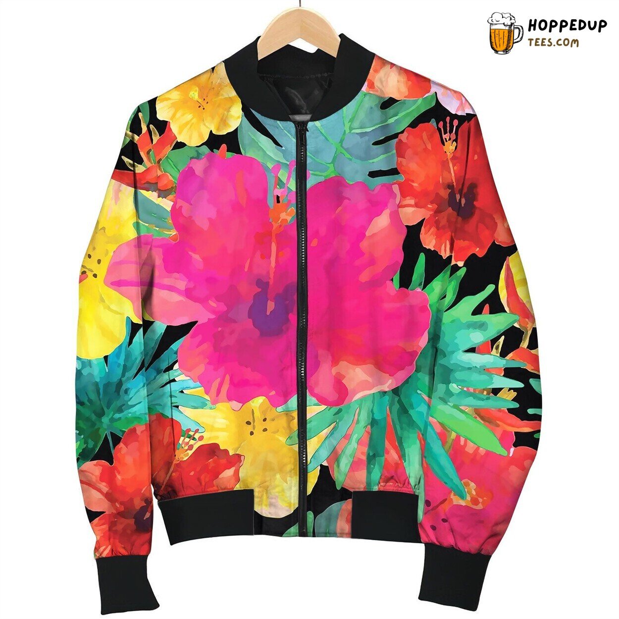 Seamless Floral Background Tropical Colorful Love Bomber Jacket