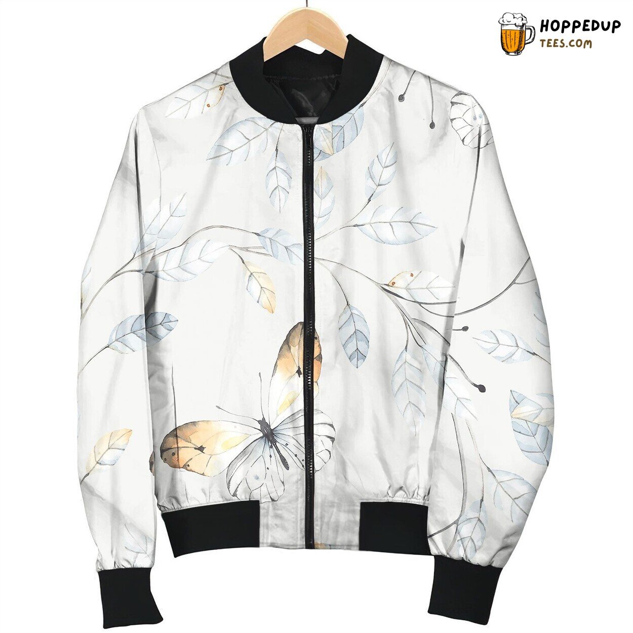 Seamless Floral Pattern Abstract Butterfly Branches Bomber Jacket