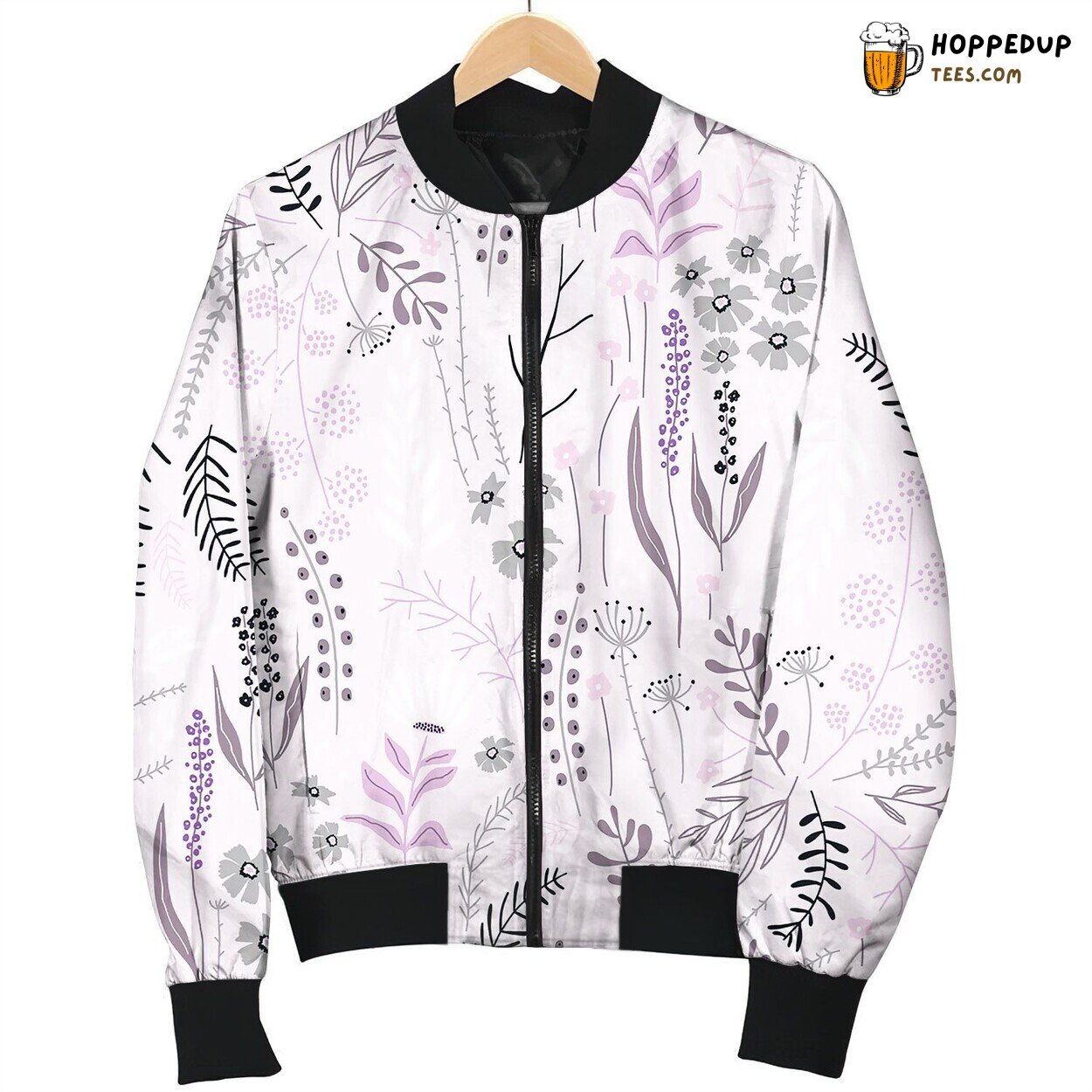 Seamless Floral Pattern With Hand Drawn Plants Bomber Jacket