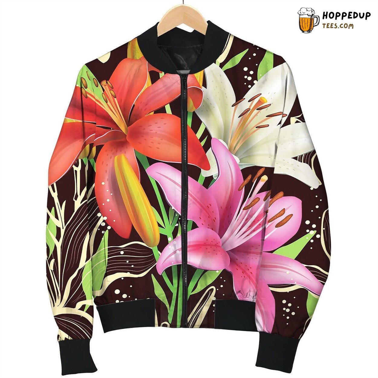 Seamless Floral Pattern With Lilies Bomber Jacket