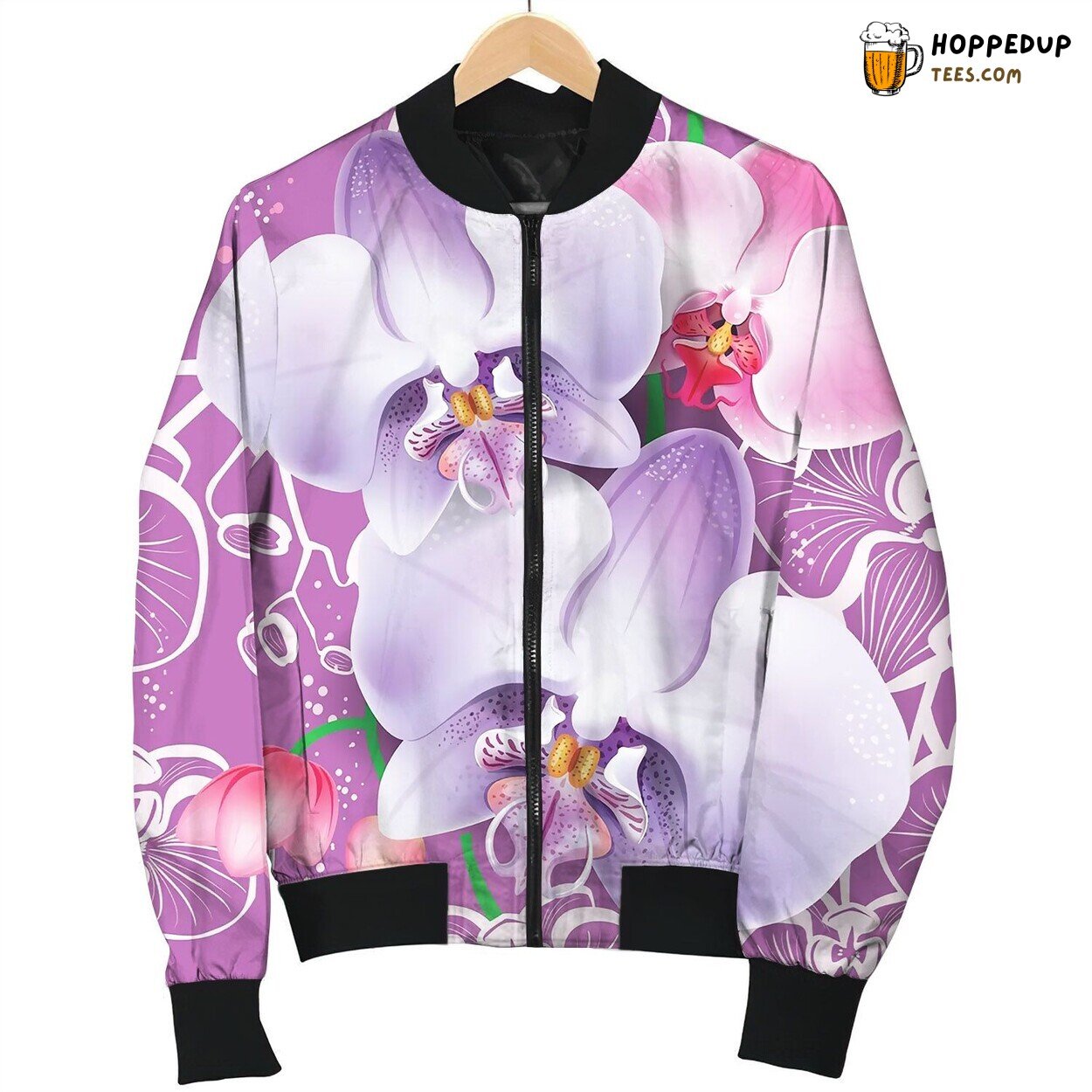 Seamless Floral Pattern With Pink Orchid Bomber Jacket