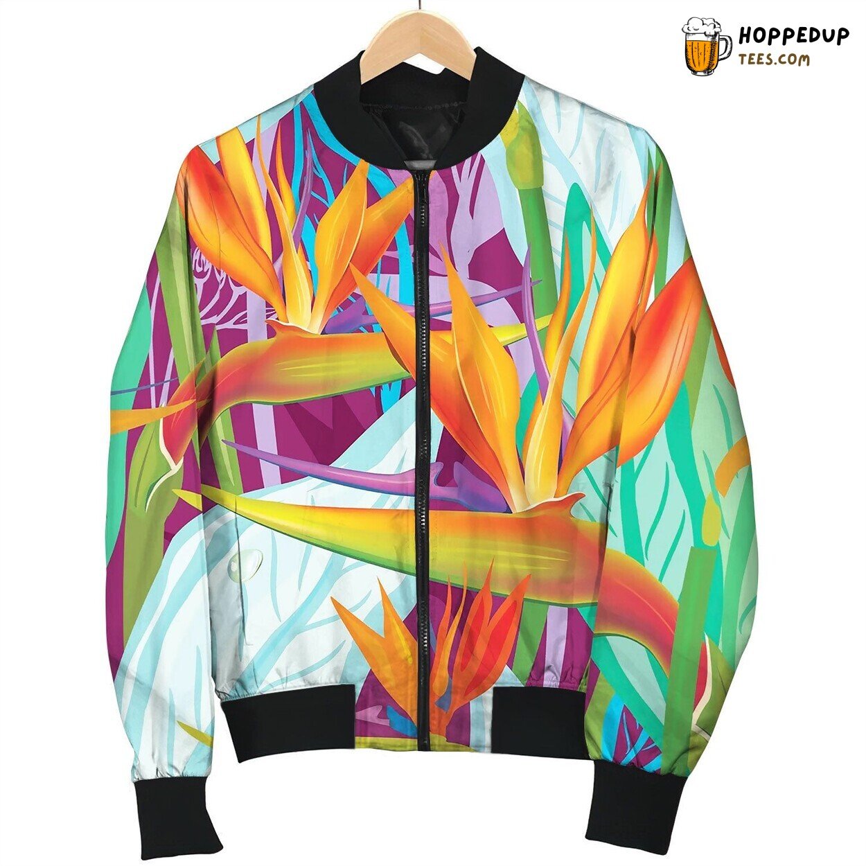 Seamless Floral Pattern With Strelitzia Bomber Jacket