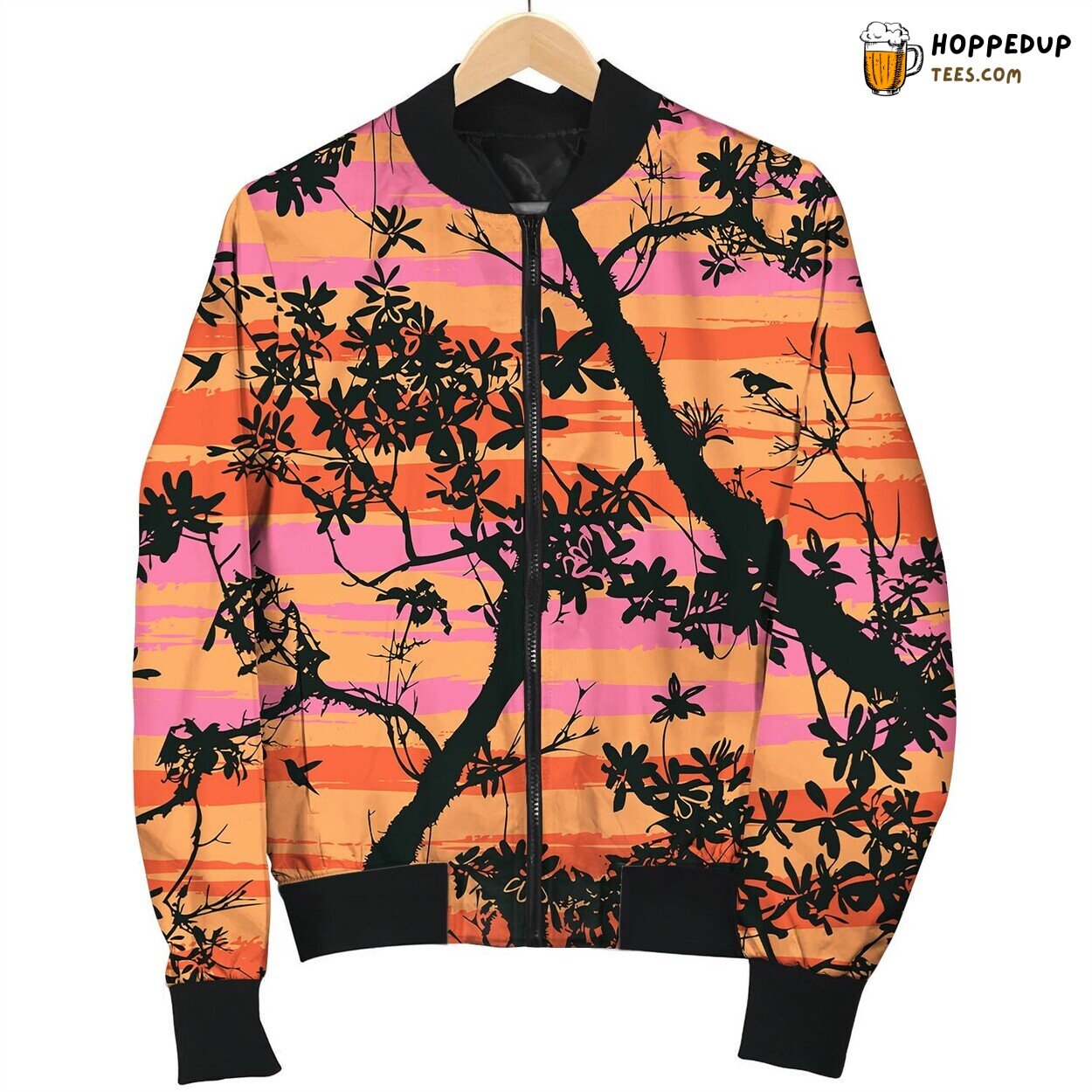 Seamless Floral Pattern With Trees Bomber Jacket