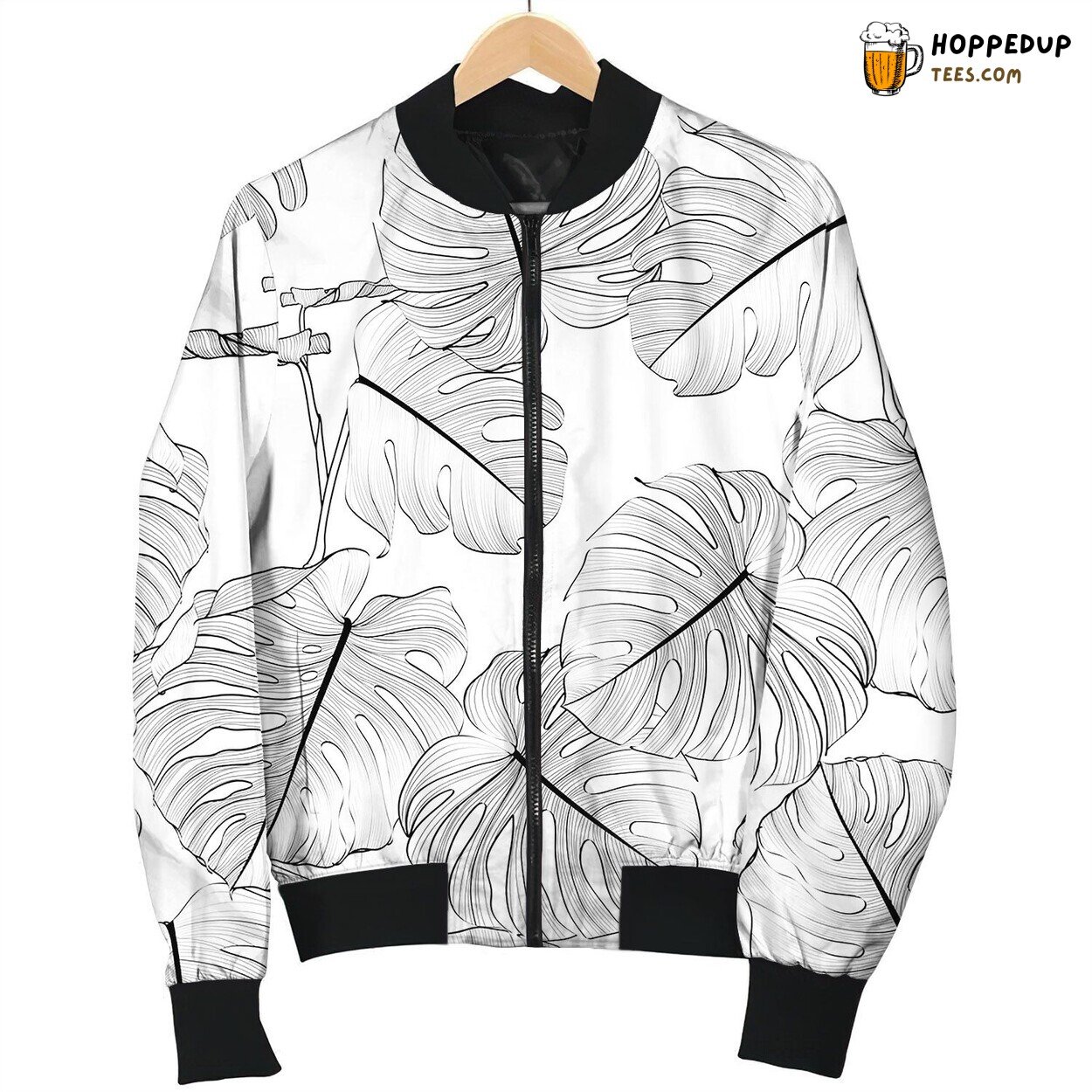 Seamless Floral Pattern With Tropical Monstera Bomber Jacket