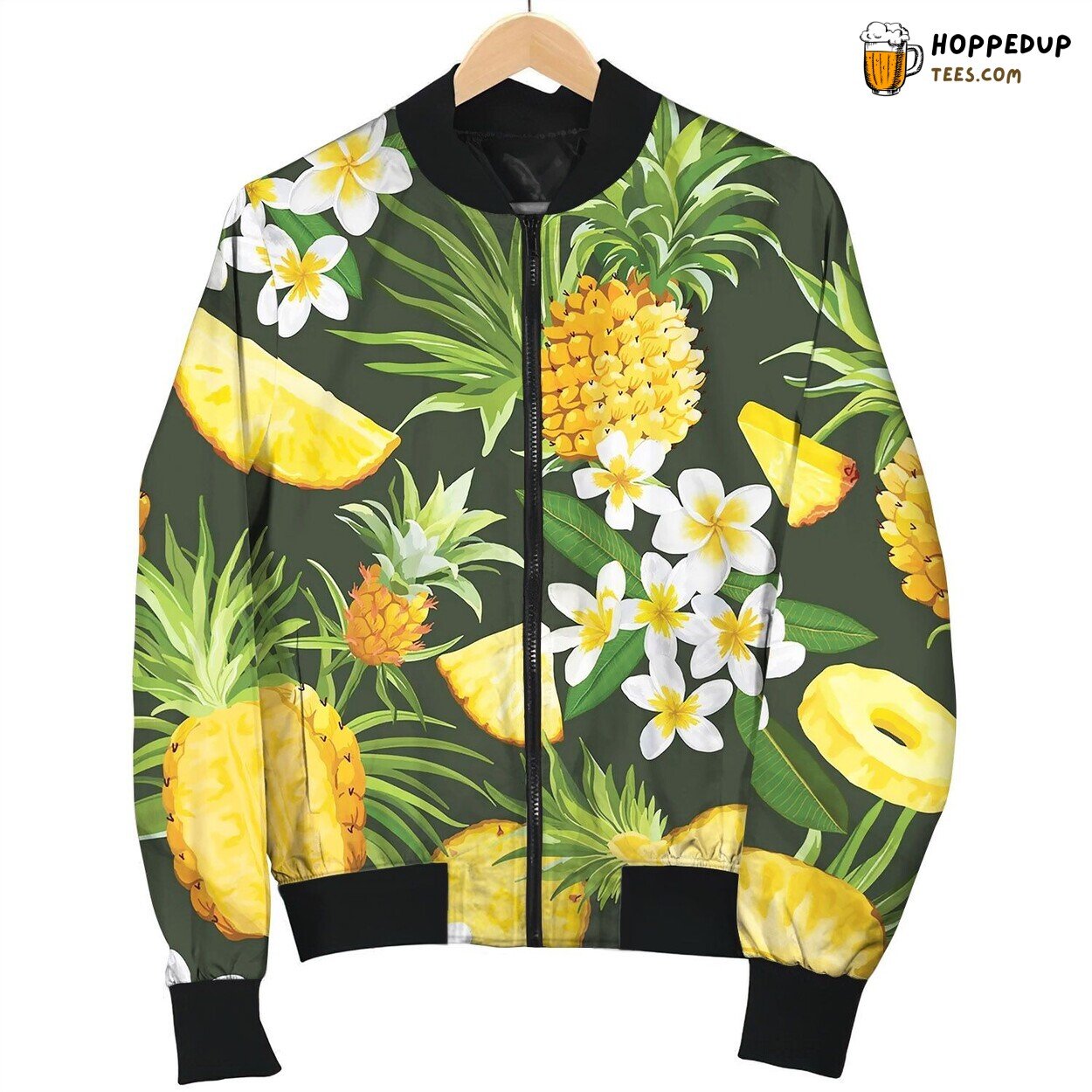 Seamless Floral Pineapple Pattern Plumeria Bomber Jacket
