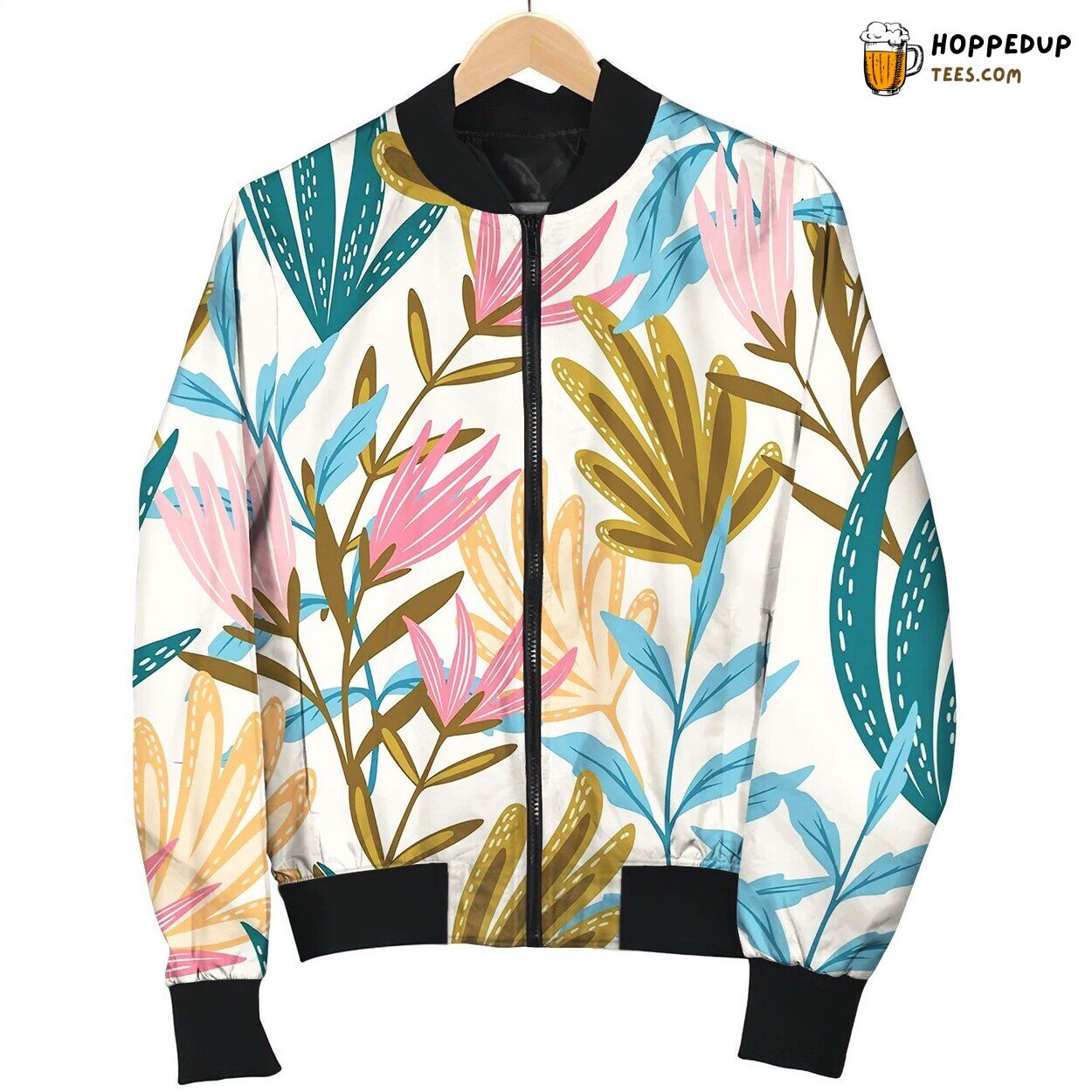 Seamless Floral Pink And Blue Bomber Jacket