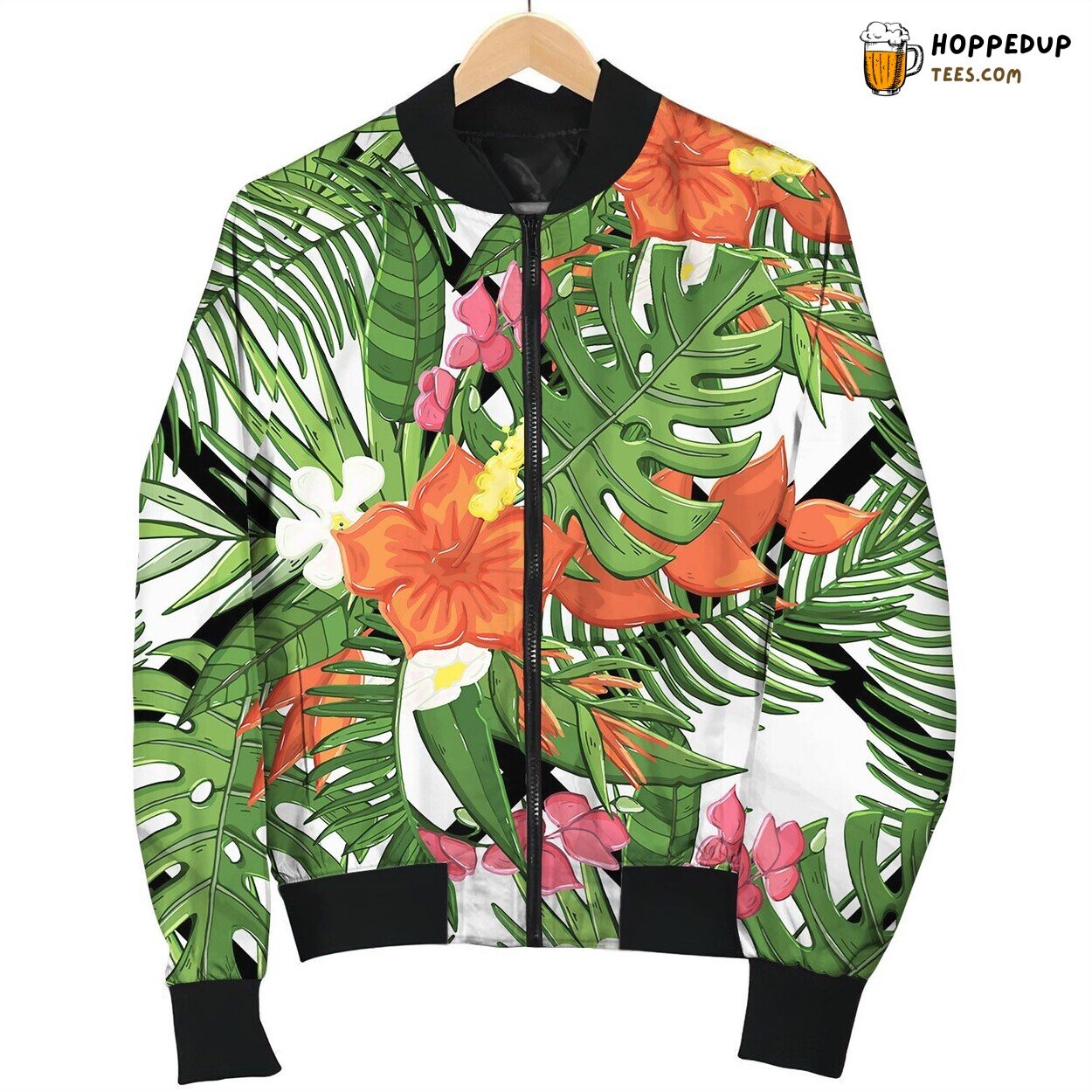 Seamless Flowers Pattern With Tropical Bomber Jacket