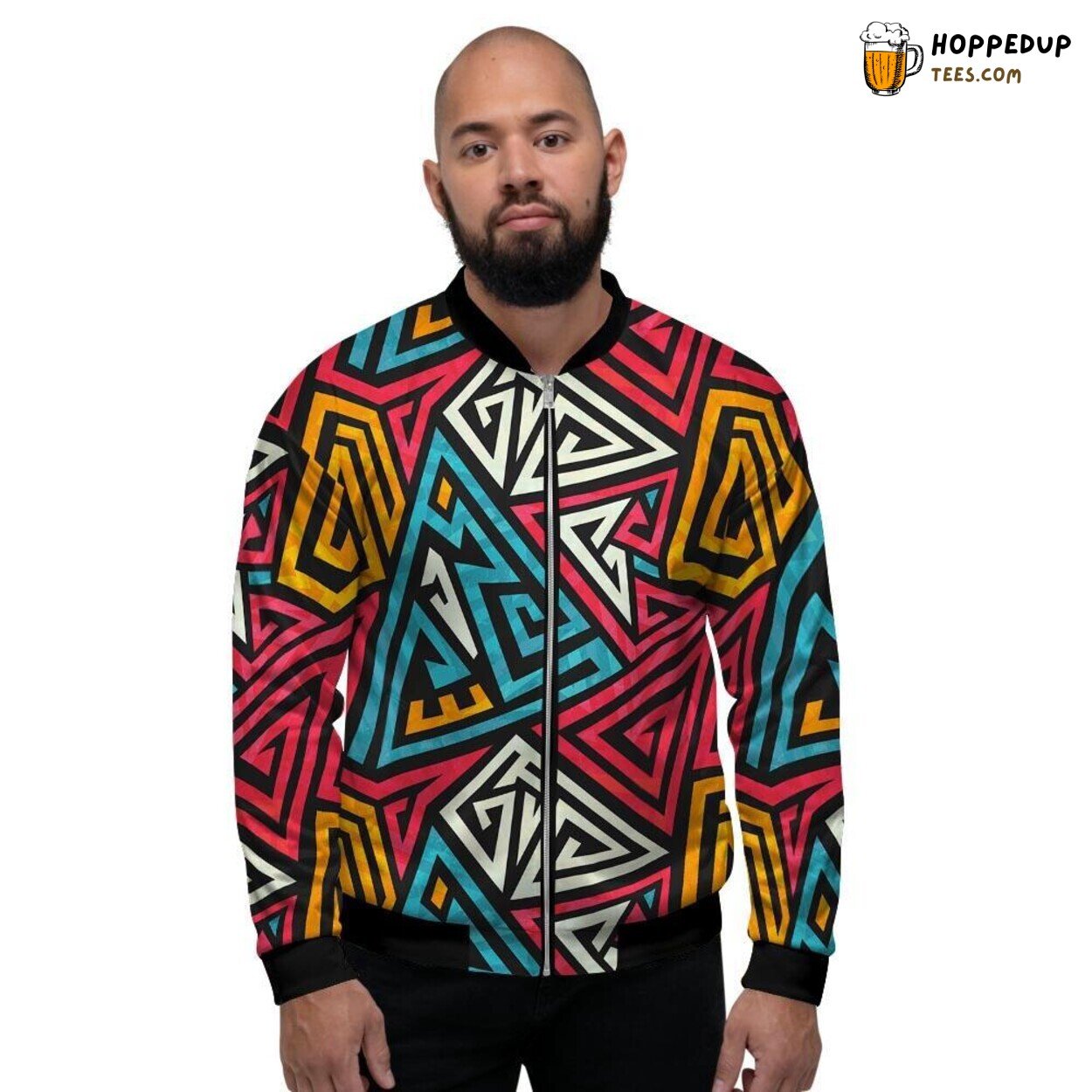 Seamless Graffiti Geometric Art Men’s Bomber Jacket Modern Pattern Display