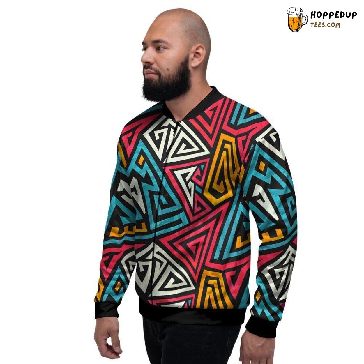 Seamless Graffiti Geometric Art Men’s Bomber Jacket Modern Pattern Display