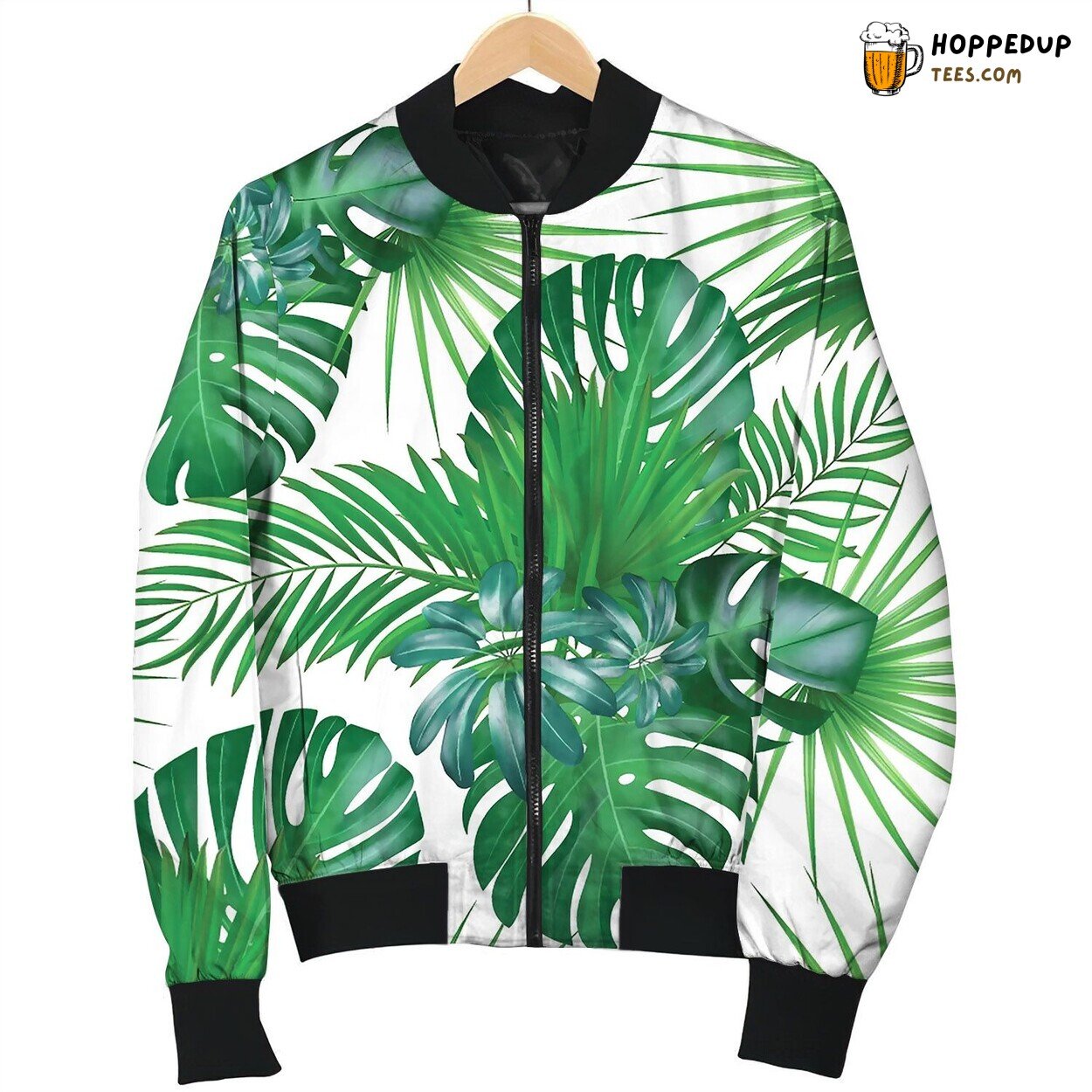 Seamless Hand Drawn Realistic Botanical Exotic Bomber Jacket