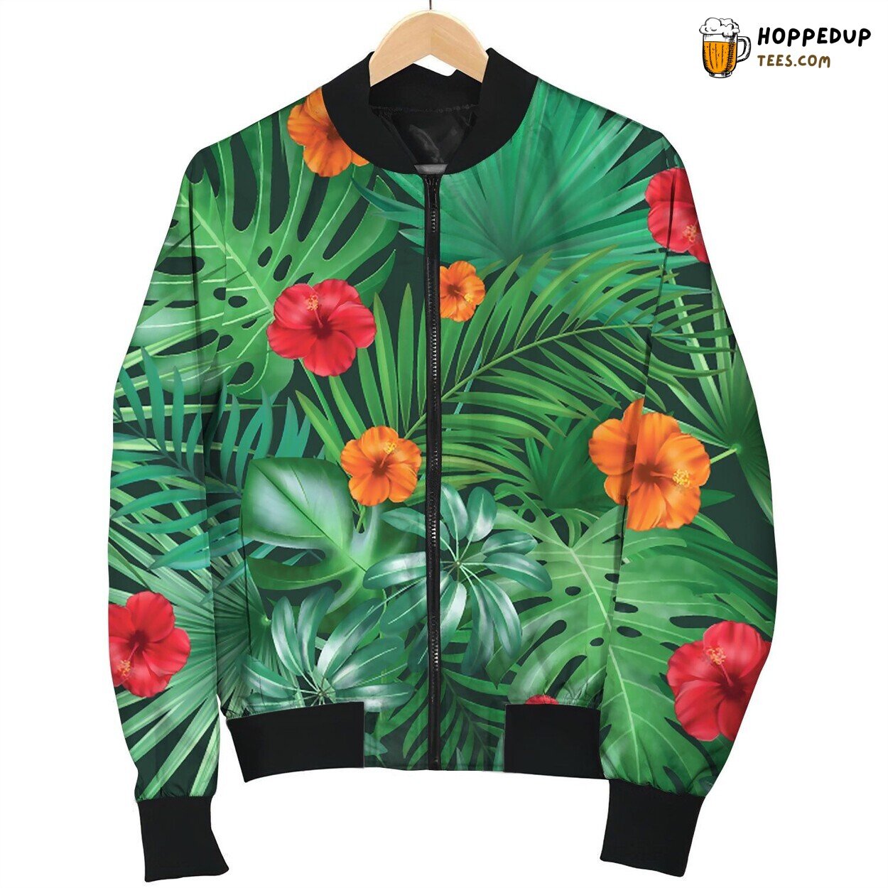 Seamless Hand Drawn Tropical Pattern Bomber Jacket