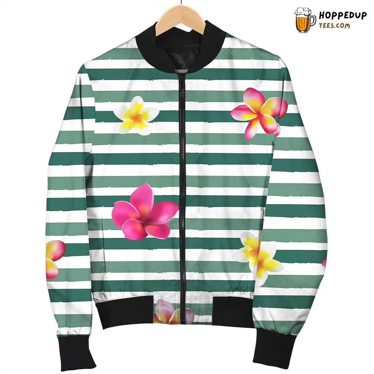 Seamless Hand Drawn Tropical Pattern With Orchid Bomber Jacket