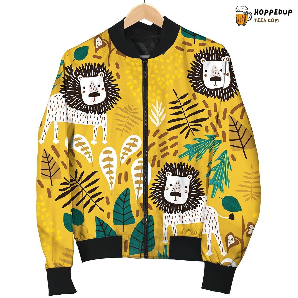 Seamless Jungle Pattern With Lions And Tropical Bomber Jacket