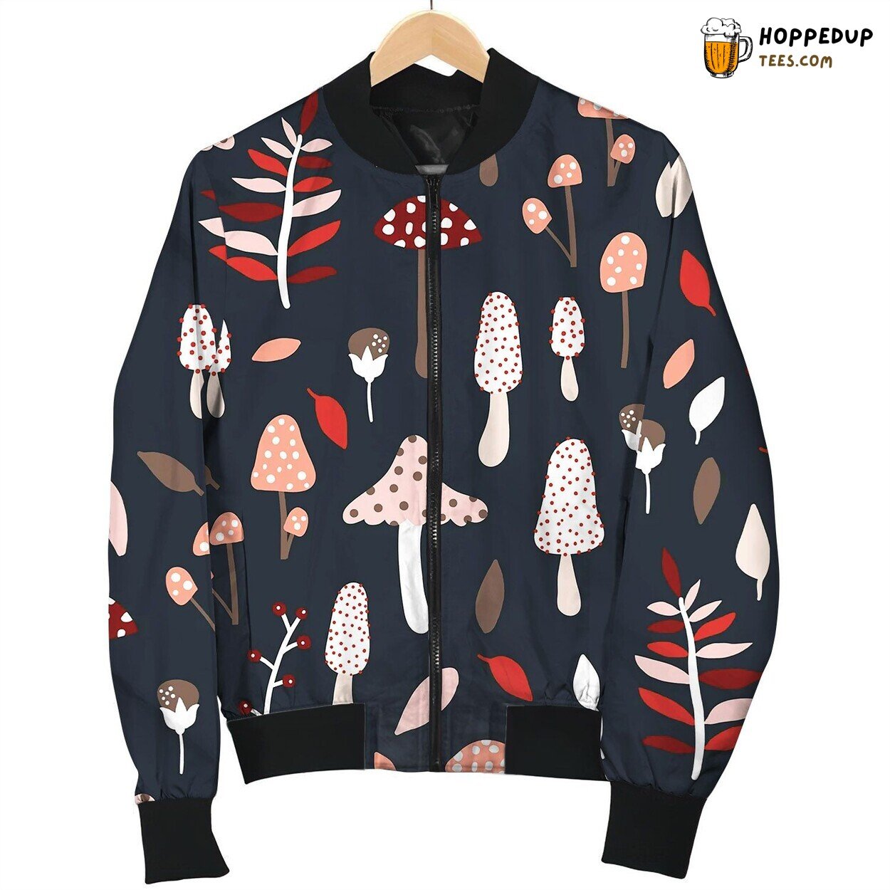 Seamless Jungle Pattern With Mushrooms And Floral Bomber Jacket