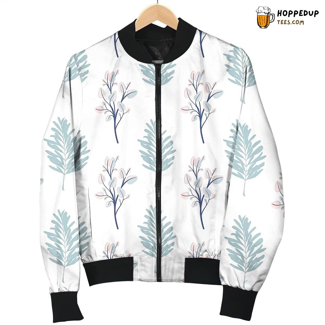 Seamless Leaf Pattern Tropical Leaves In Blue Bomber Jacket