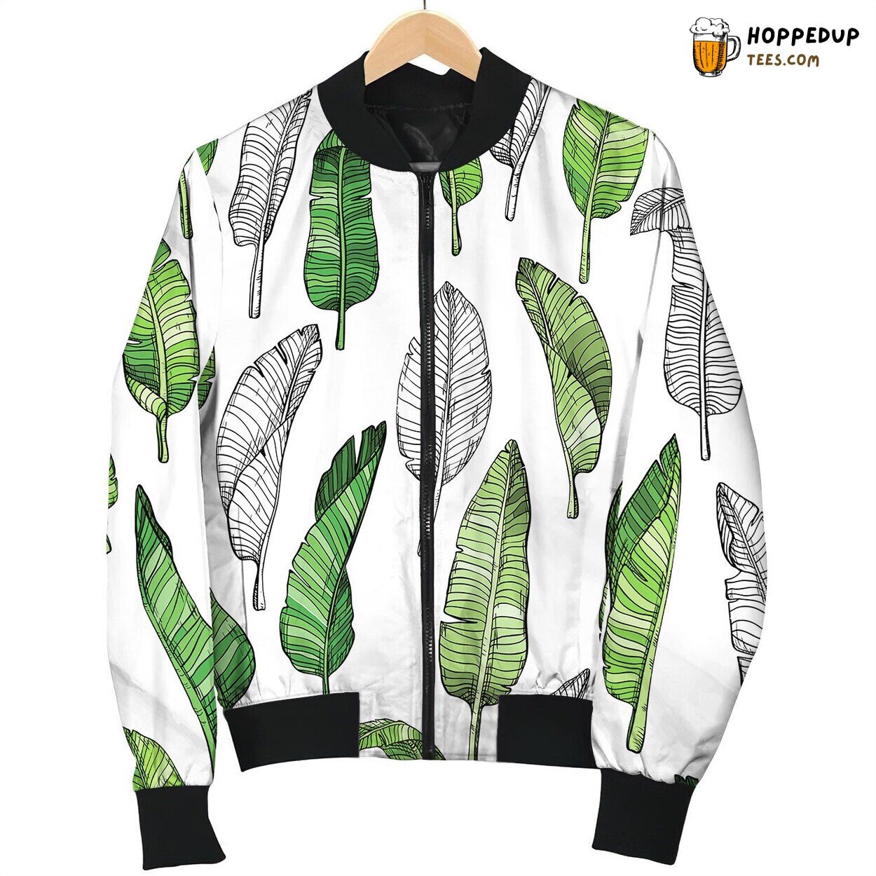 Seamless Leaves Pattern With Tropical Leaves Bomber Jacket
