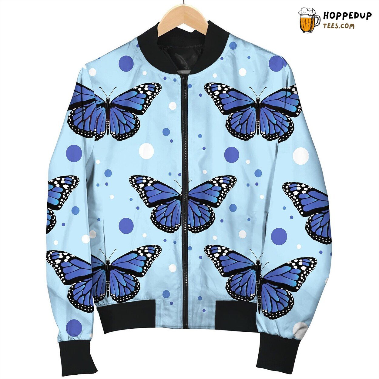 Seamless Pattern Blue Butterflies On Baby Bomber Jacket