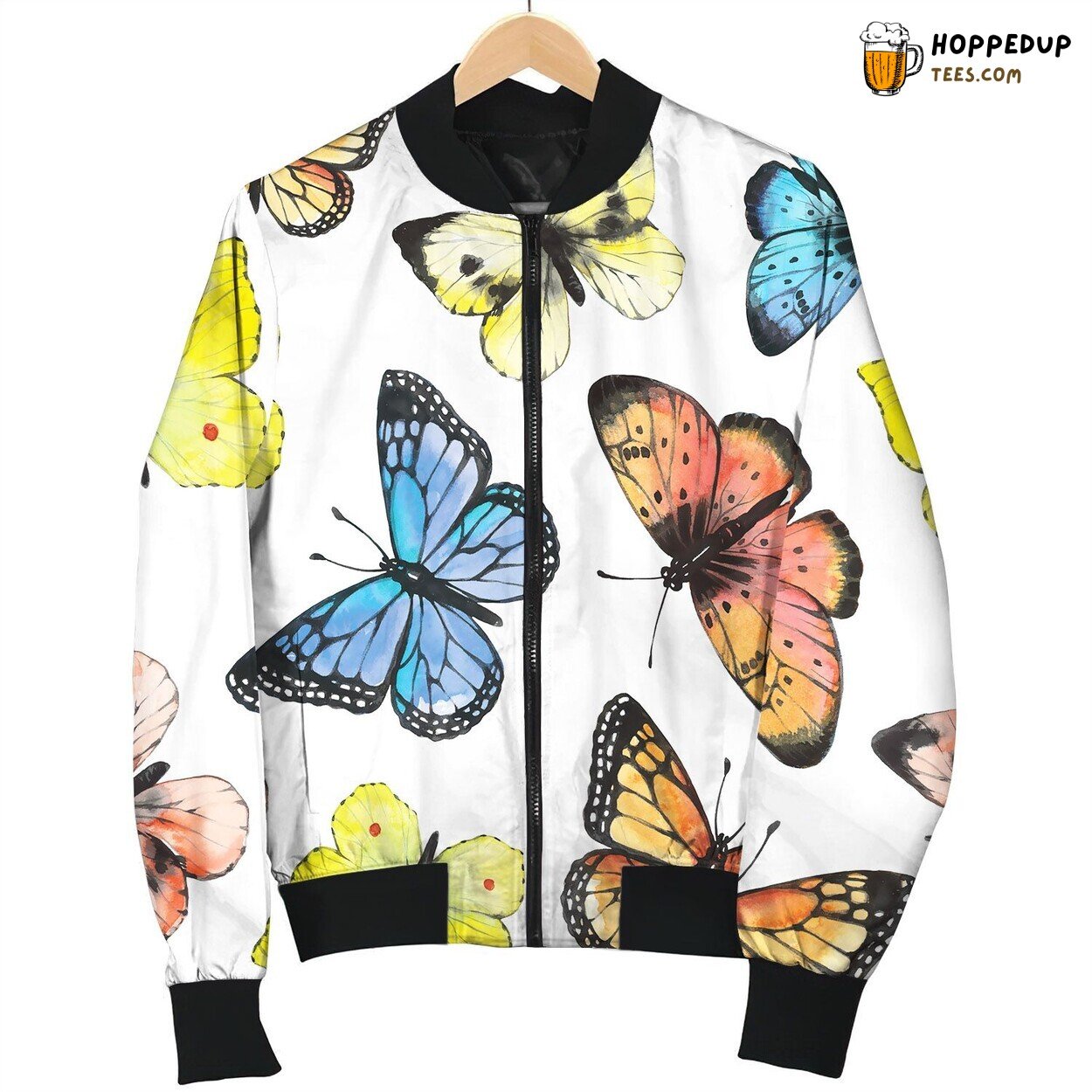 Seamless Pattern Butterflies Watercolor Bomber Jacket