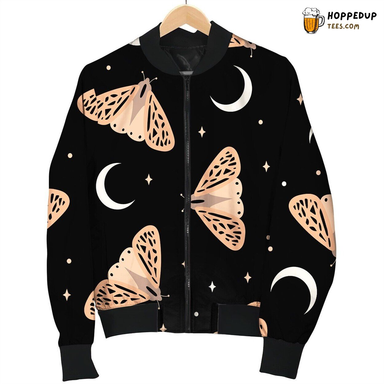 Seamless Pattern Butterfly On Black Background Bomber Jacket