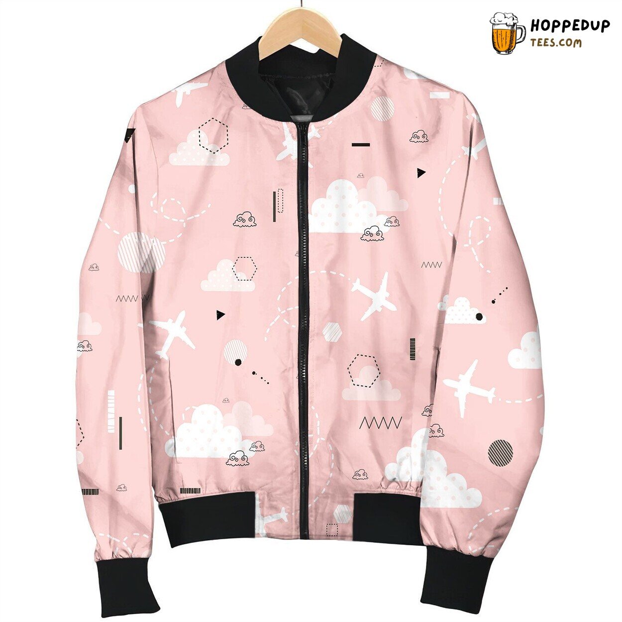 Seamless Pattern Cute Clouds Planes Bomber Jacket