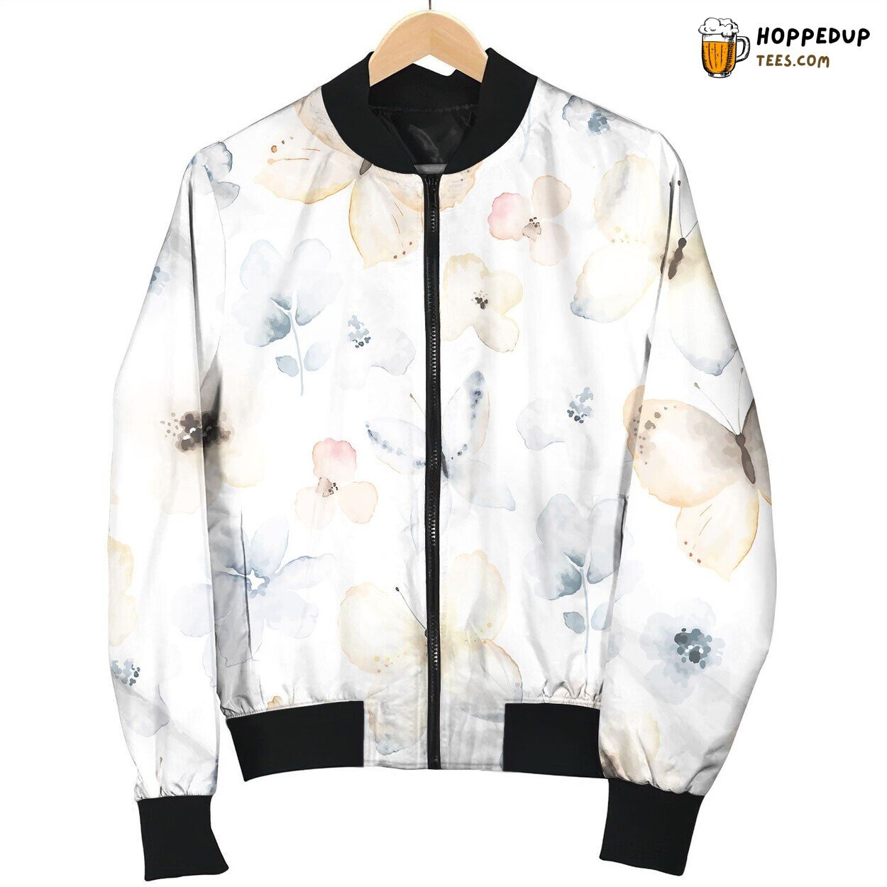 Seamless Pattern Flying Gentle Butterflies Flowers Bomber Jacket