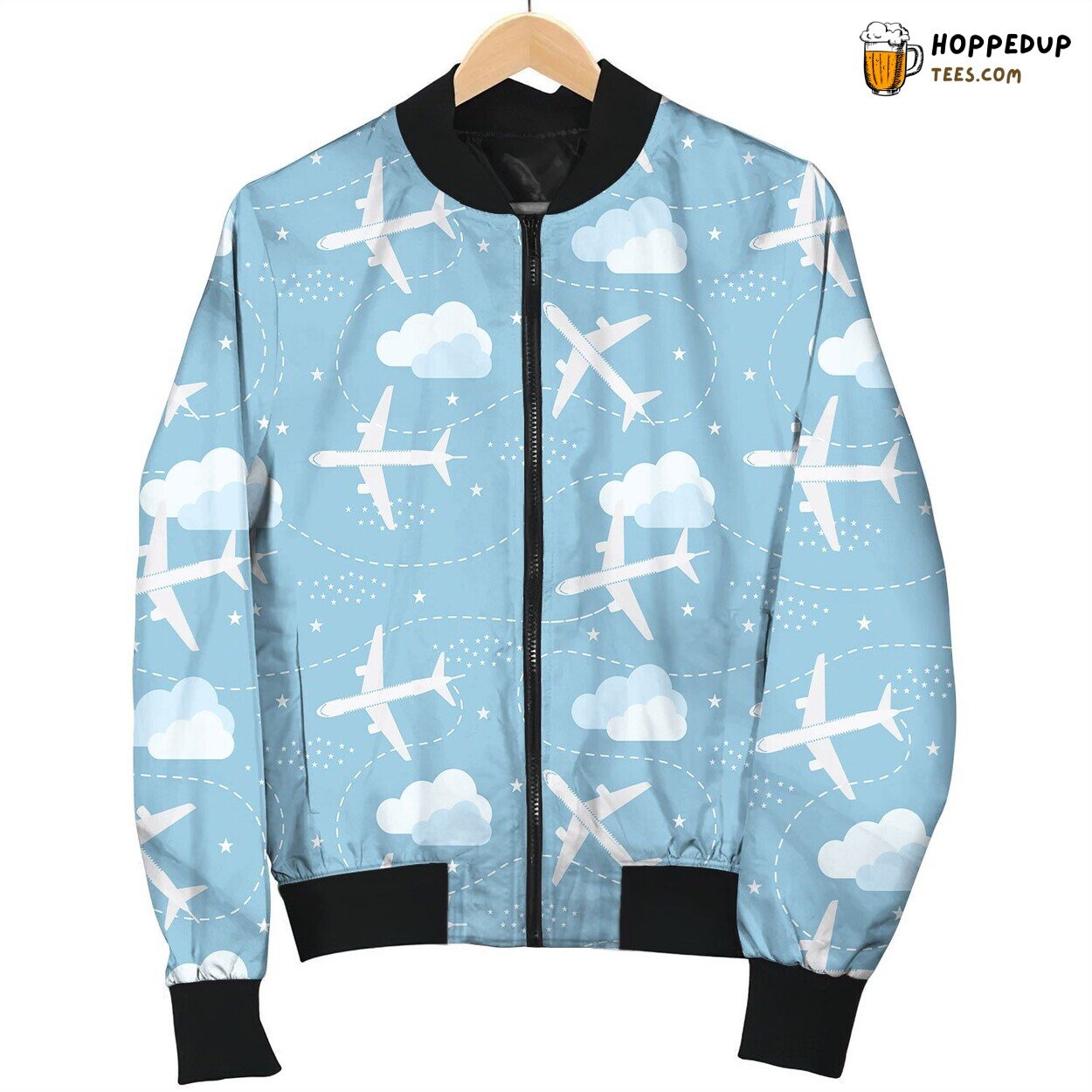 Seamless Pattern Flying Planes Sky Bomber Jacket