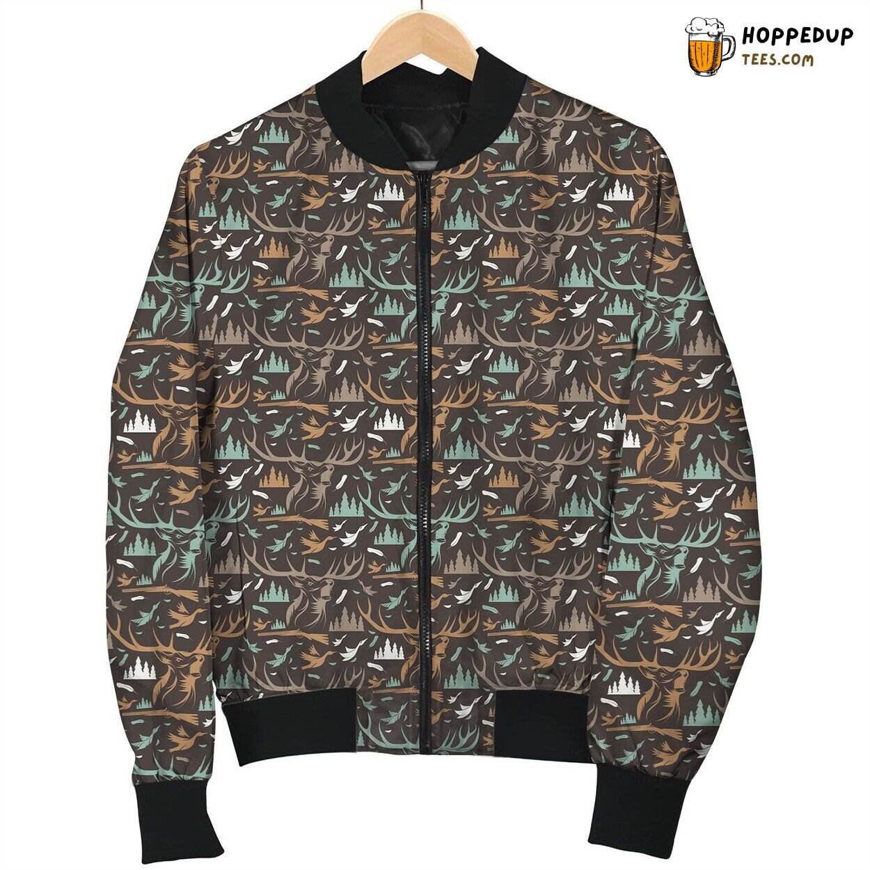Seamless Pattern For Hunting Theme With Deer Duck Bomber Jacket