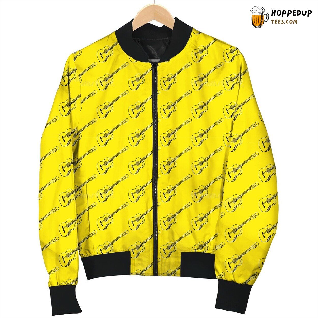 Seamless Pattern Guitars Yellow Bomber Jacket