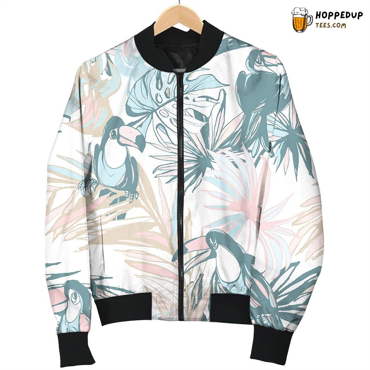 Seamless Pattern Ink Hand Drawn Sketch Tropical Bomber Jacket