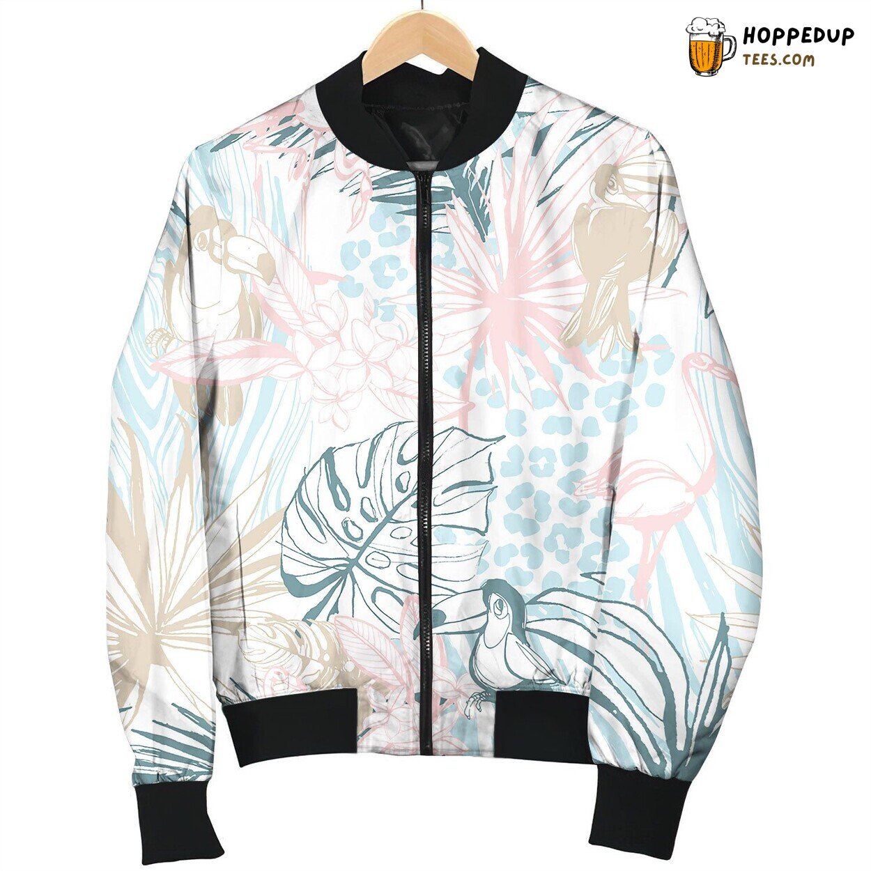 Seamless Pattern Ink Hand Drawn Tropical Palm Bomber Jacket