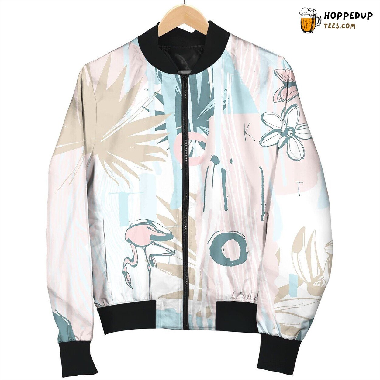 Seamless Pattern Ink Hand Drawn Tropical Palm Color Bomber Jacket