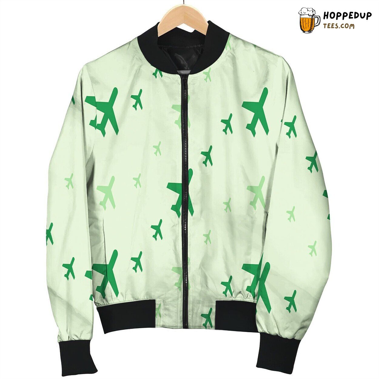 Seamless Pattern Large Small Green Plane Bomber Jacket