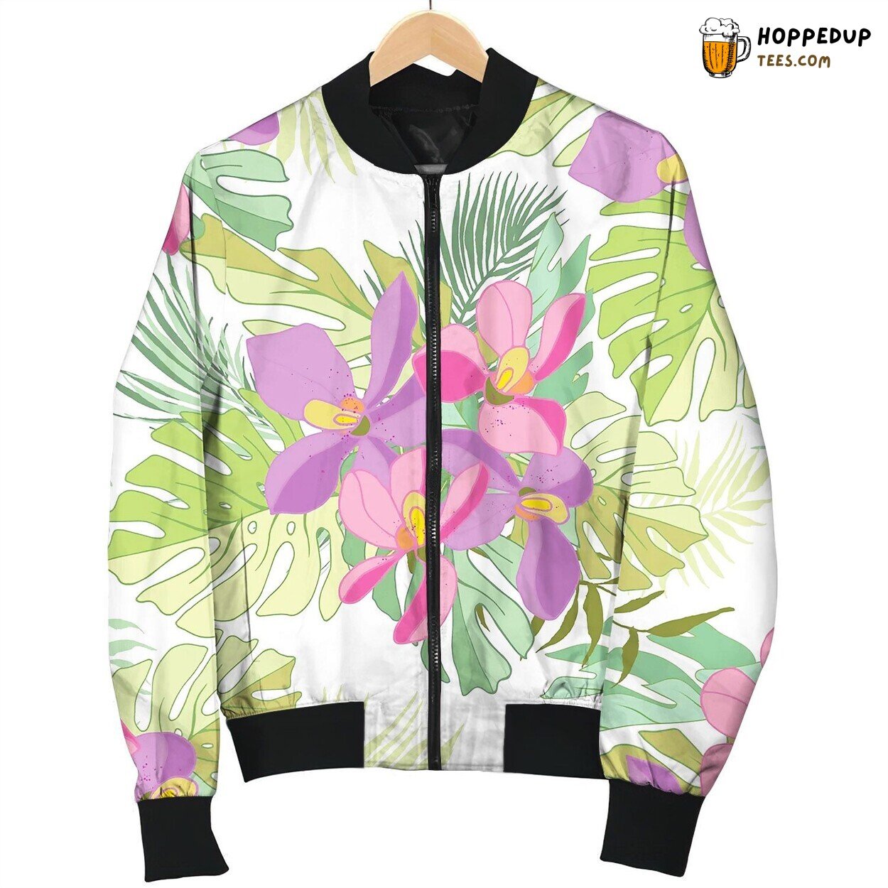 Seamless Pattern Of Exotic Flowers Bomber Jacket
