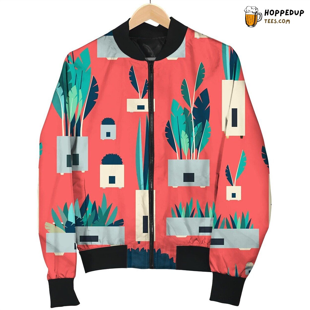 Seamless Pattern Of Indoor Flowers Bomber Jacket