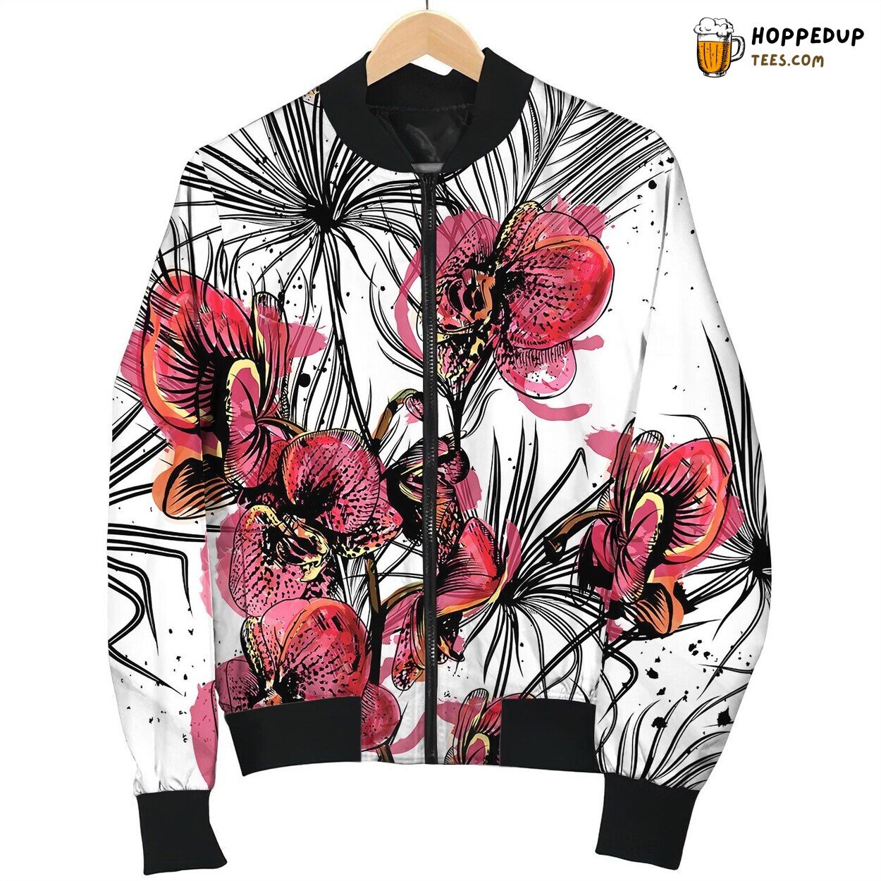Seamless Pattern On A Tropical Theme Palm Orchids Bomber Jacket