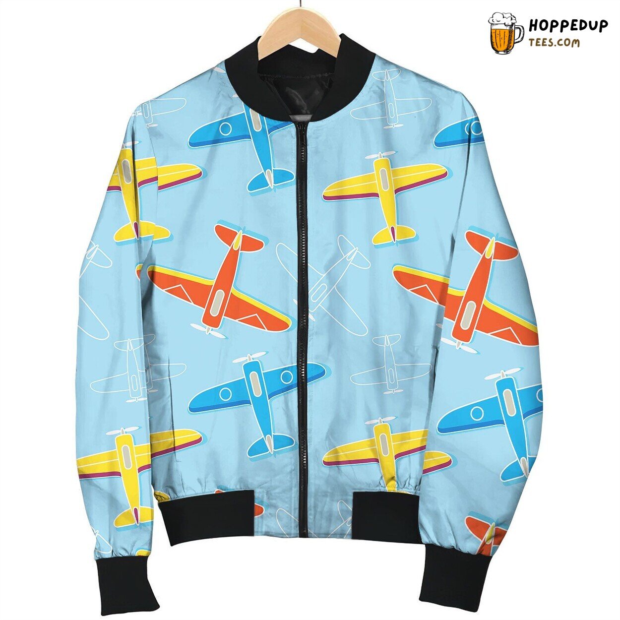 Seamless Pattern Planes Their Drawings On Bomber Jacket